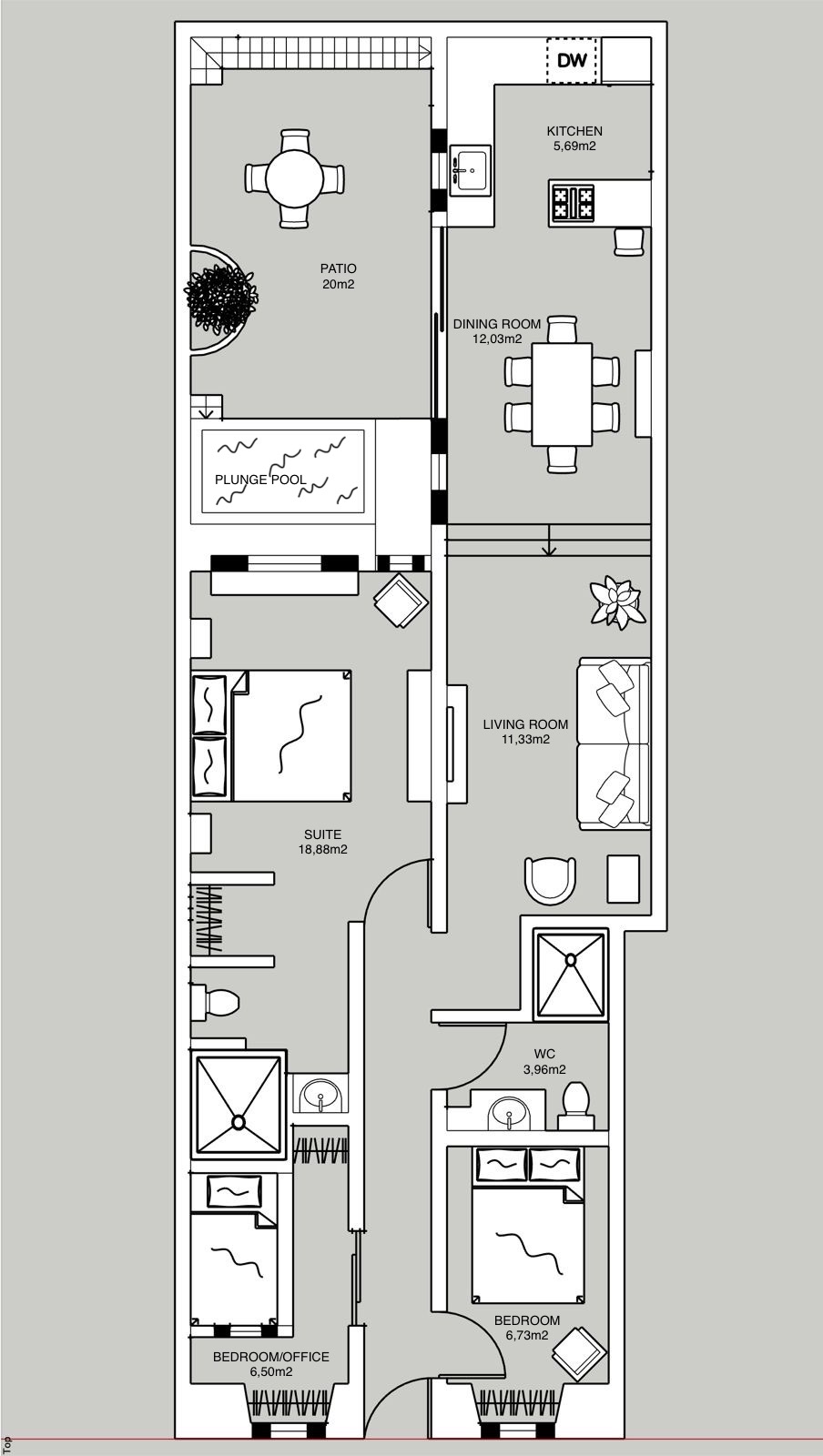 Furnished floor plan of Casa Verde